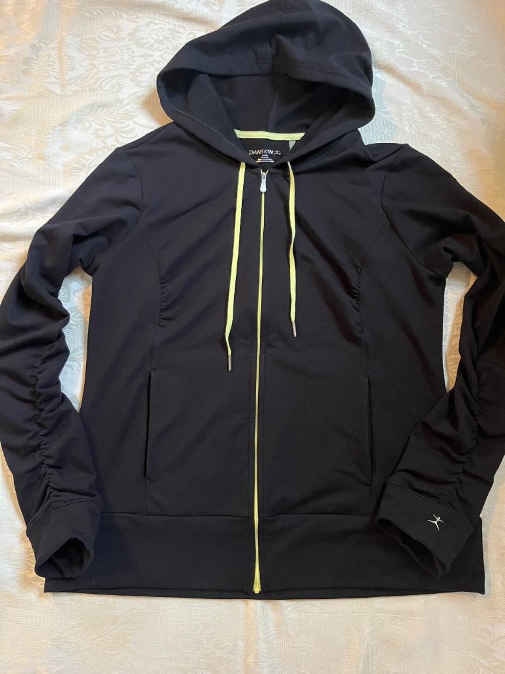 Danskin Now Black Full-Zip Active Hoodie with Neon Trim XXL